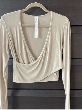 Lululemon Long Sleeve Wrap Crop Top in Beige